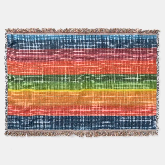 Colourful  Stripe Faux Denim Texture  Throw Blanket (Front)