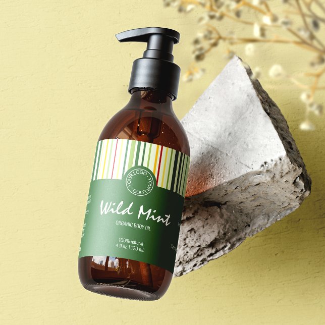 Colourful Stripe Line & Green Cosmetic Bottle Labe Rectangular Sticker (Creator Uploaded)