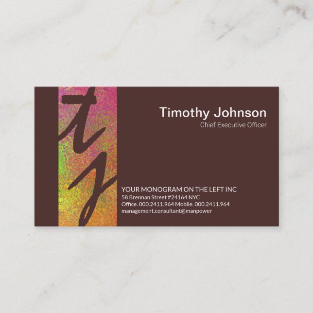 Colourful Stripe Monogram Founder CEO Business Card (Front)