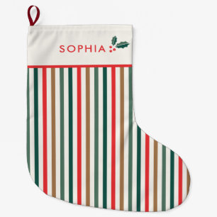 Colourful Stripe Monogram Name Large Christmas Stocking