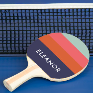 Colourful Stripe Navy Coral Custom Name Sport Ping Pong Paddle