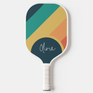 Colourful Stripe Pastel Rainbow Colour Script Name Pickleball Paddle