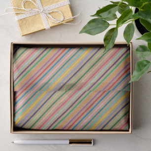 Colourful Stripe Pattern On Rustic Faux Brown Kraf Tissue Paper