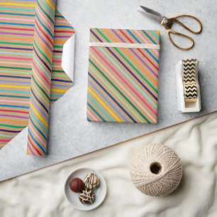 Colourful Stripe Pattern On Rustic Faux Brown Kraf Wrapping Paper