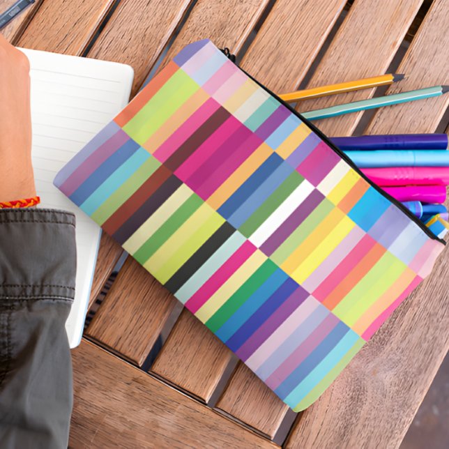 Colourful Stripe Pattern Students Stationery Schoo Accessory Pouch (Colorful Stripes Pattern Multicolor Makeup Bridal Accessory Pouch On Wooden Table)