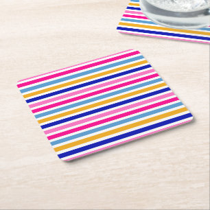 Colourful Stripe Pattern Vivid Party Square Paper Coaster