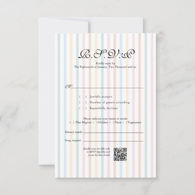 Colourful Stripe QR Code Wedding RSVP Card (Front)