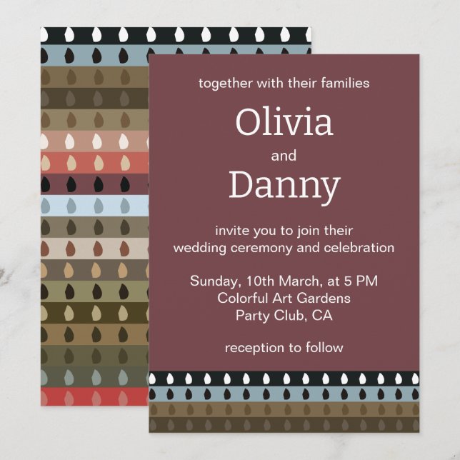 Colourful Stripe Tribal Art Wedding Invitation (Front/Back)