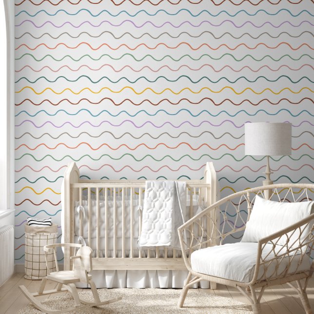Colourful Stripe Waves Pattern Wallpaper (Kids)