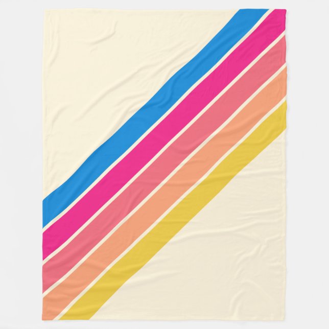 Colourful Striped 70s 80s Classic Retro Stripes Fleece Blanket (Front)