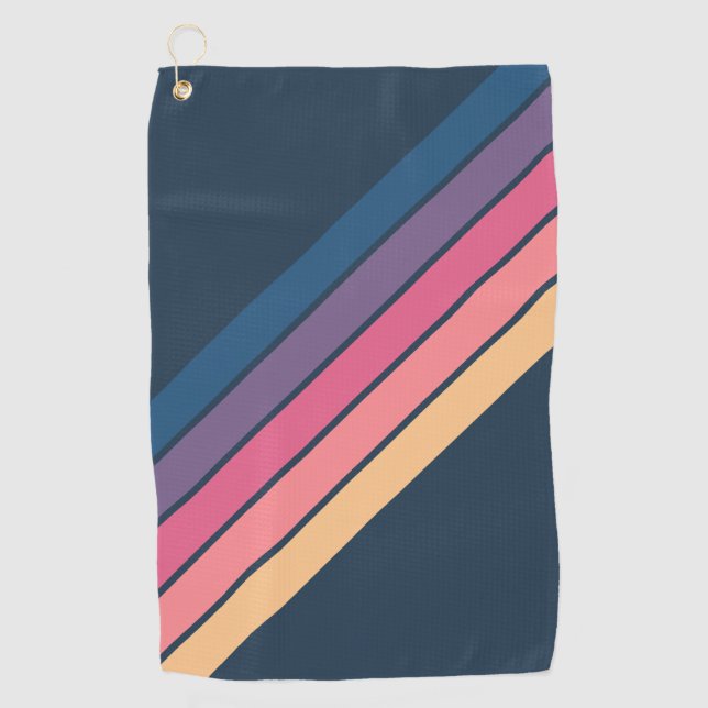 Colourful Striped 70s 80s Classic Retro Stripes Golf Towel (Front)