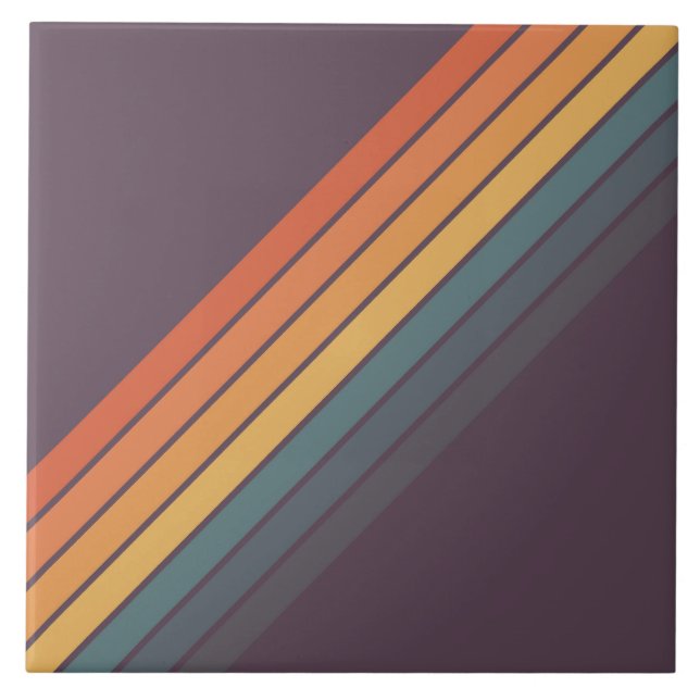 Colourful Striped 70s 80s Retro Racing Stripes Ceramic Tile (Front)