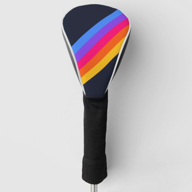 Colourful Striped 70s 80s Retro Racing Stripes Golf Head Cover (Front)