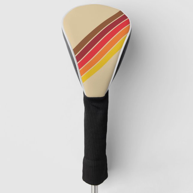 Colourful Striped 70s 80s Retro Racing Stripes Golf Head Cover (Front)