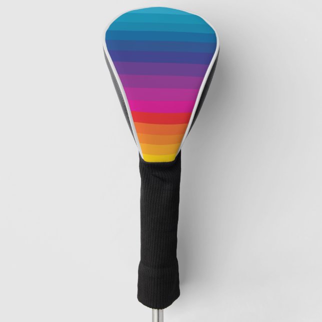 Colourful Striped 70s 80s Retro Rainbow Stripes Golf Head Cover (Front)