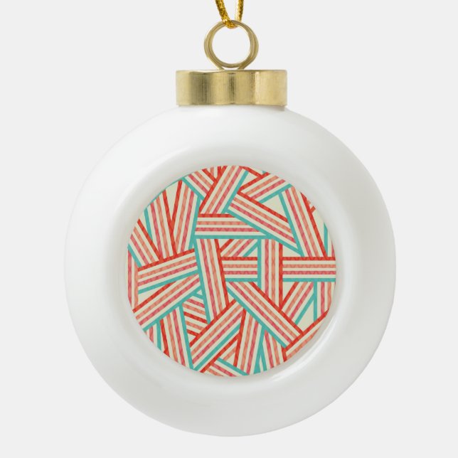 Colourful Striped Abstract Pattern Ceramic Ball Christmas Ornament (Front)