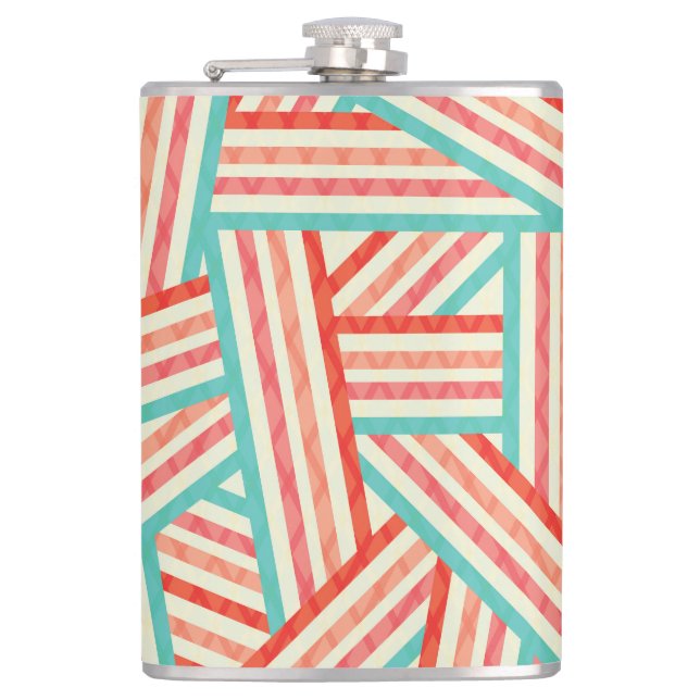 Colourful Striped Abstract Pattern Hip Flask (Front)