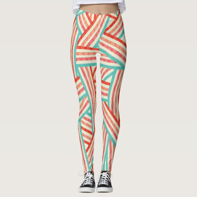 Colourful Striped Abstract Pattern Leggings (Front)