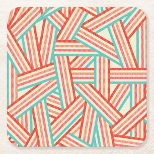 Colourful Striped Abstract Pattern Square Paper Coaster