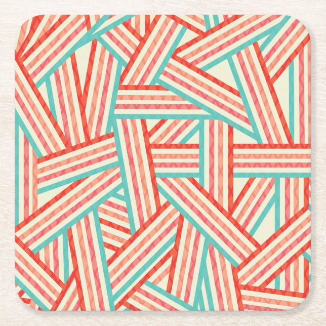 Colourful Striped Abstract Pattern Square Paper Coaster (Front)