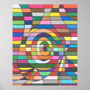 Colourful Striped Abstract with Spiral Centre Poster