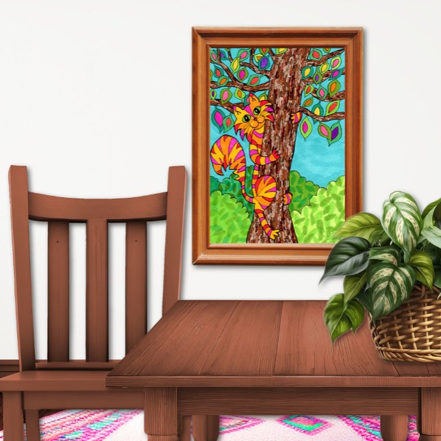 Colourful Striped Cat Tree Cute Fun Cartoon Drawin Poster (Creator Uploaded)