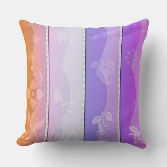 Colourful Striped Floral Motif Throw Pillow (Front)