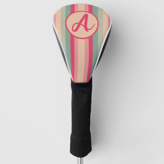 Colourful Striped Monogram Circle Design Golf Head Cover (Front)