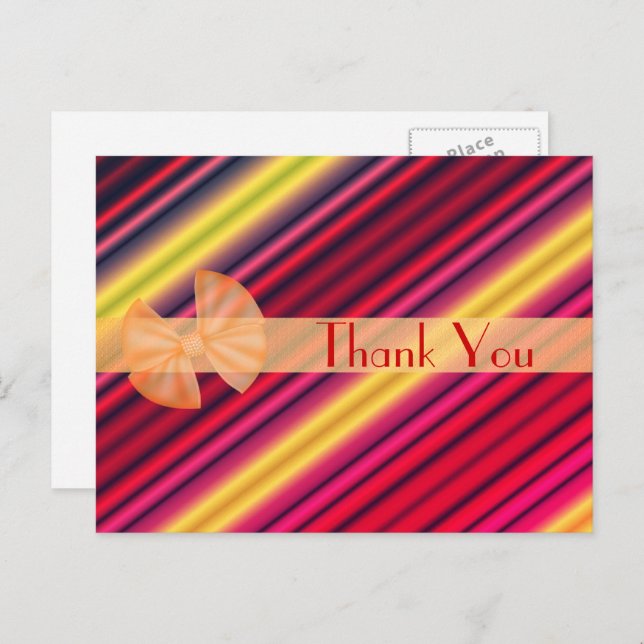 Colourful Striped Pattern Thank You Postcard (Front/Back)