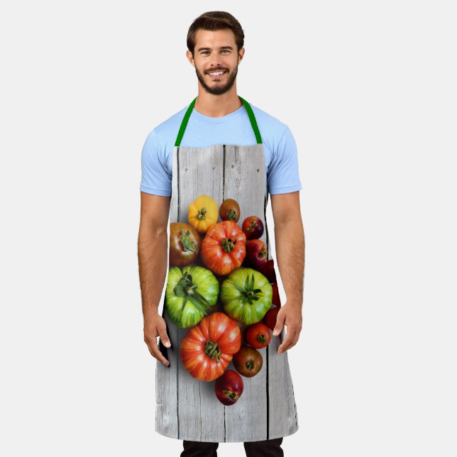 Colourful Striped Tomatoes on Weathered Table Apron (Worn)