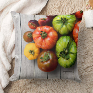 Colourful Striped Tomatoes on Weathered Table Cushion