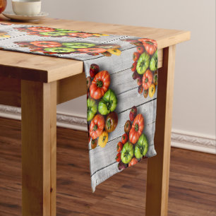 Colourful Striped Tomatoes on Weathered Table Long Table Runner