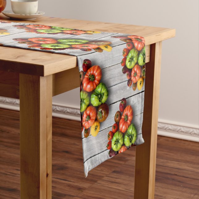 Colourful Striped Tomatoes on Weathered Table Long Table Runner (In Situ)