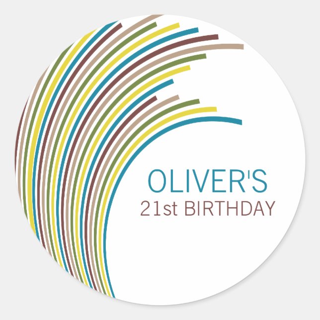 Colourful Stripes 21st Birthday Party Favour Stick Classic Round Sticker (Front)