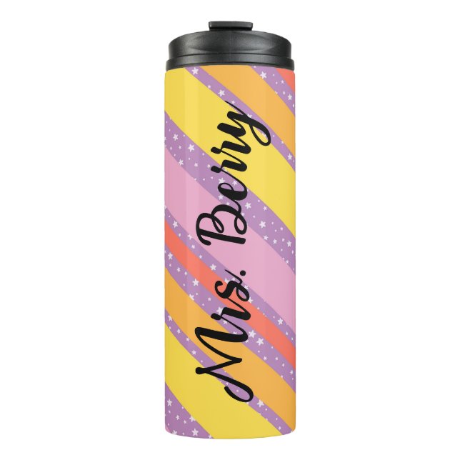 Colourful Stripes and Stars Add Your Name Teacher Thermal Tumbler (Front)