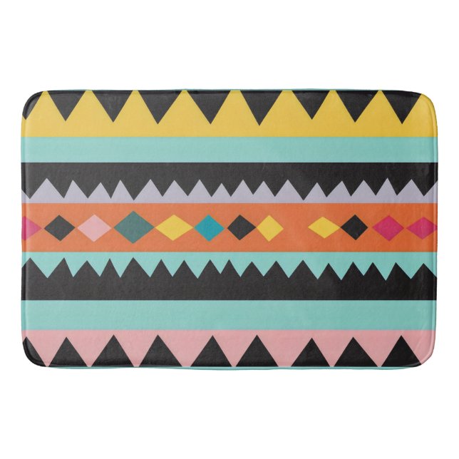 Colourful stripes and triangles Pattern mix Bath Mat (Front)