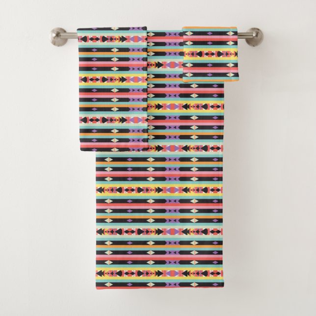 colourful stripes and triangles Pattern mix Bath Towel Set (Insitu)