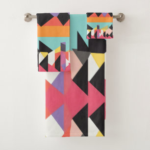 colourful stripes and triangles Pattern mix Bath Towel Set