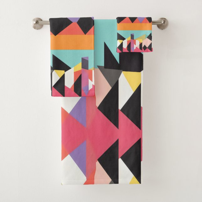 colourful stripes and triangles Pattern mix Bath Towel Set (Insitu)