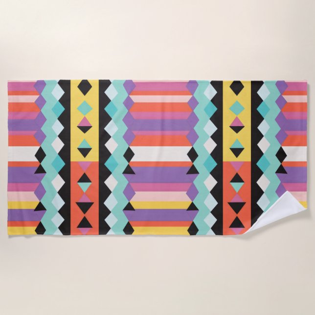 colourful stripes and triangles Pattern mix Beach Towel (Front)