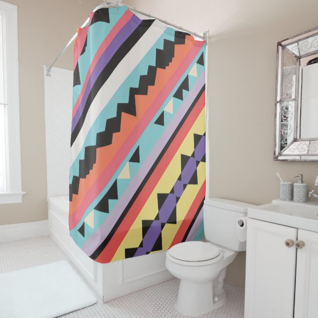 colourful stripes and triangles Pattern mix Shower Curtain (In Situ)