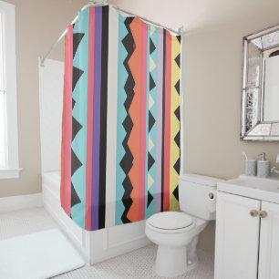 colourful stripes and triangles Pattern mix Shower Curtain