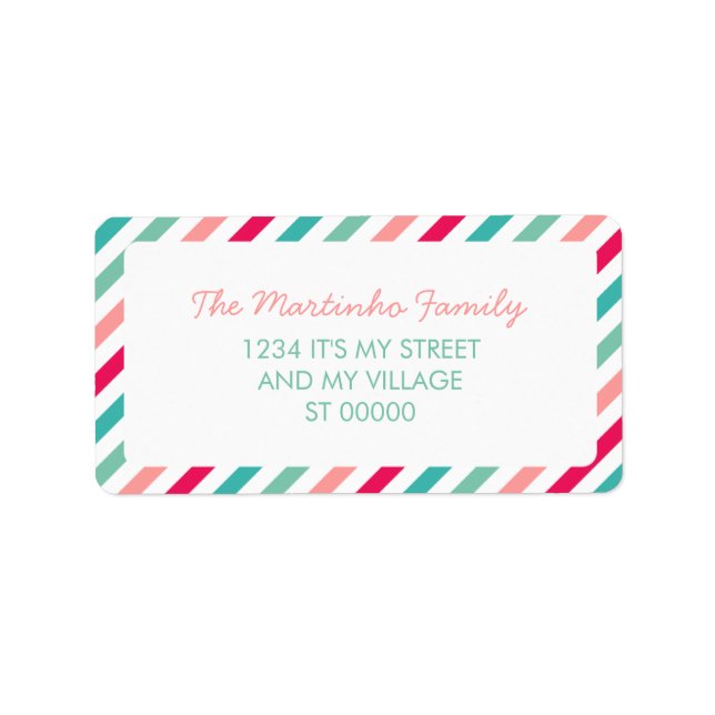 Colourful Stripes Aqua Blue Pink Diagonal Stripes Label (Front)