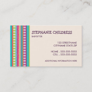 Colourful Stripes Babysitting Business Card