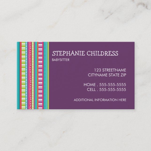 Colourful Stripes Babysitting Business Card (Front)