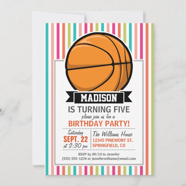 Colourful Stripes; Basketball Invitation (Front)