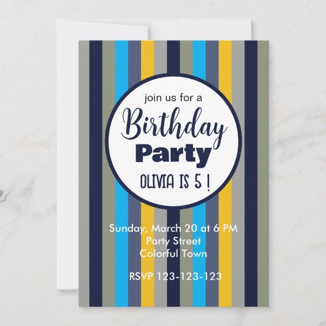Colourful Stripes Birthday Party Invitation (Front)