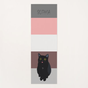 Colourful stripes,black cat drawing and monogram. yoga mat