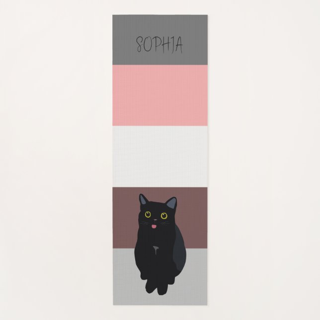 Colourful stripes,black cat drawing and monogram. yoga mat (Front)