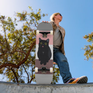 Colourful stripes,black cat drawing skateboard